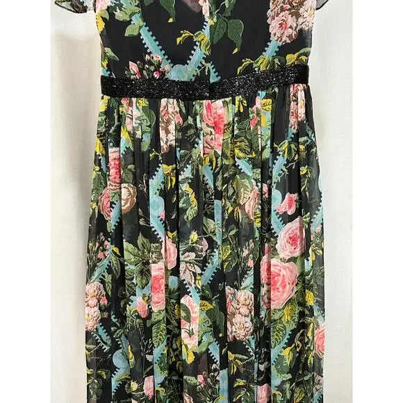 Mac Duggal Multicolor Floral Illusion Cap Sleeve Midi Dress 6 NWT #9149 Chiffon - Picture 14 of 16